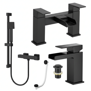ARKO Waterfall Basin Mixer Tap, Bath Filler & Handheld Shower Set with Bath Waste – Black