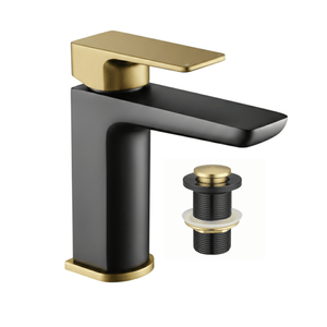 ARKO Square Basin Mixer Tap, Black&Brass – Stylish Bathroom Sink Faucet with Single Lever