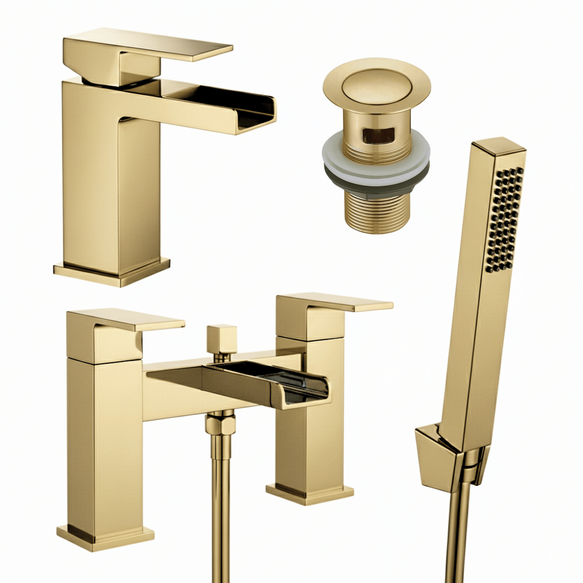ARKO Waterfall Bath Shower & Basin Mixer Tap Set – Brass