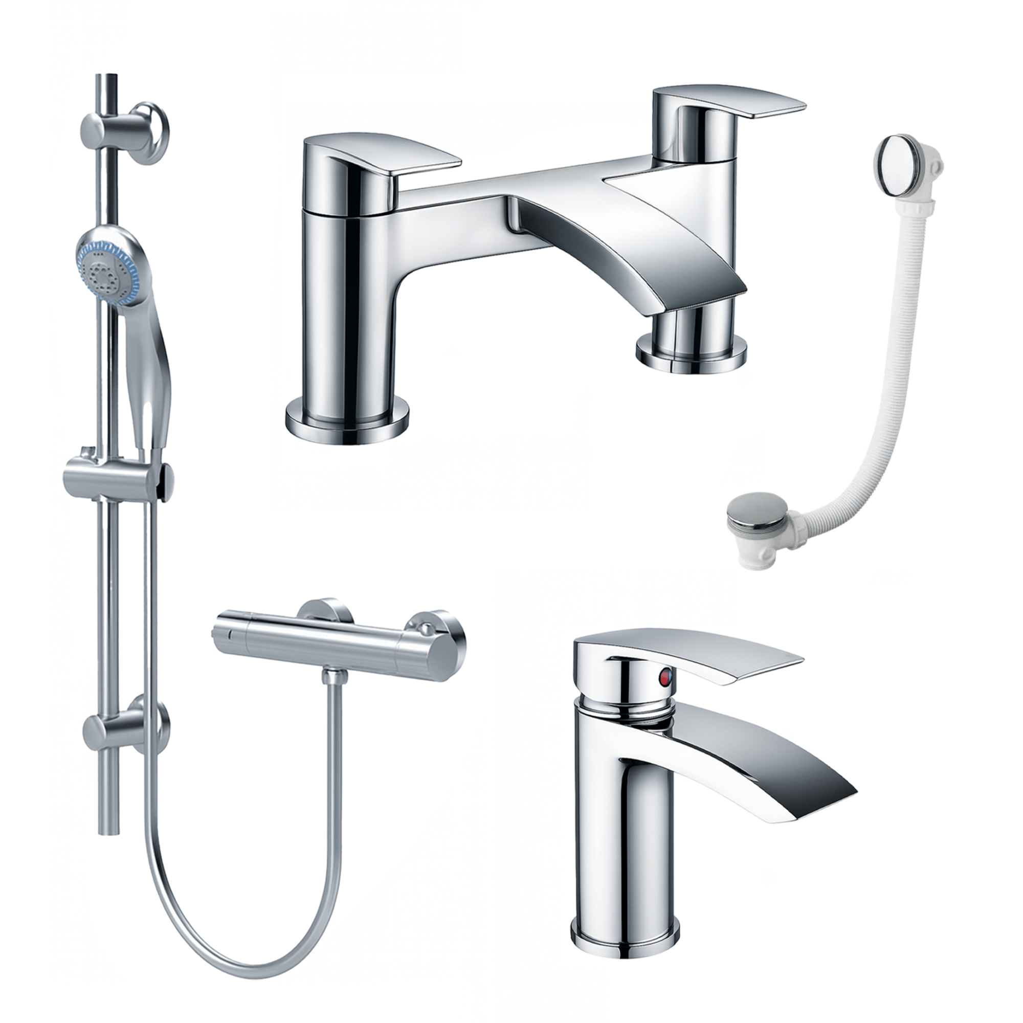 ARKO Capri Basin Mixer Tap, Bath Filler & Handheld Shower Set with Bath Waste – Chrome
