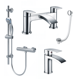 ARKO Capri Basin Mixer Tap, Bath Filler & Handheld Shower Set with Bath Waste – Chrome