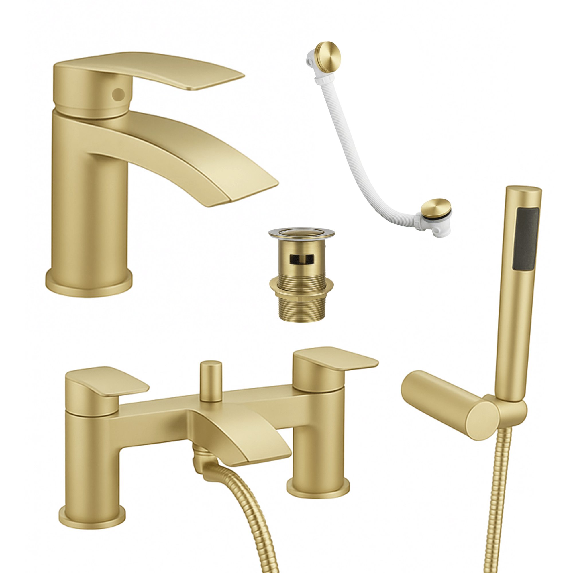 Arko Capri Basin Mixer Tap & Bath Shower Set with Bath Waste – Brass
