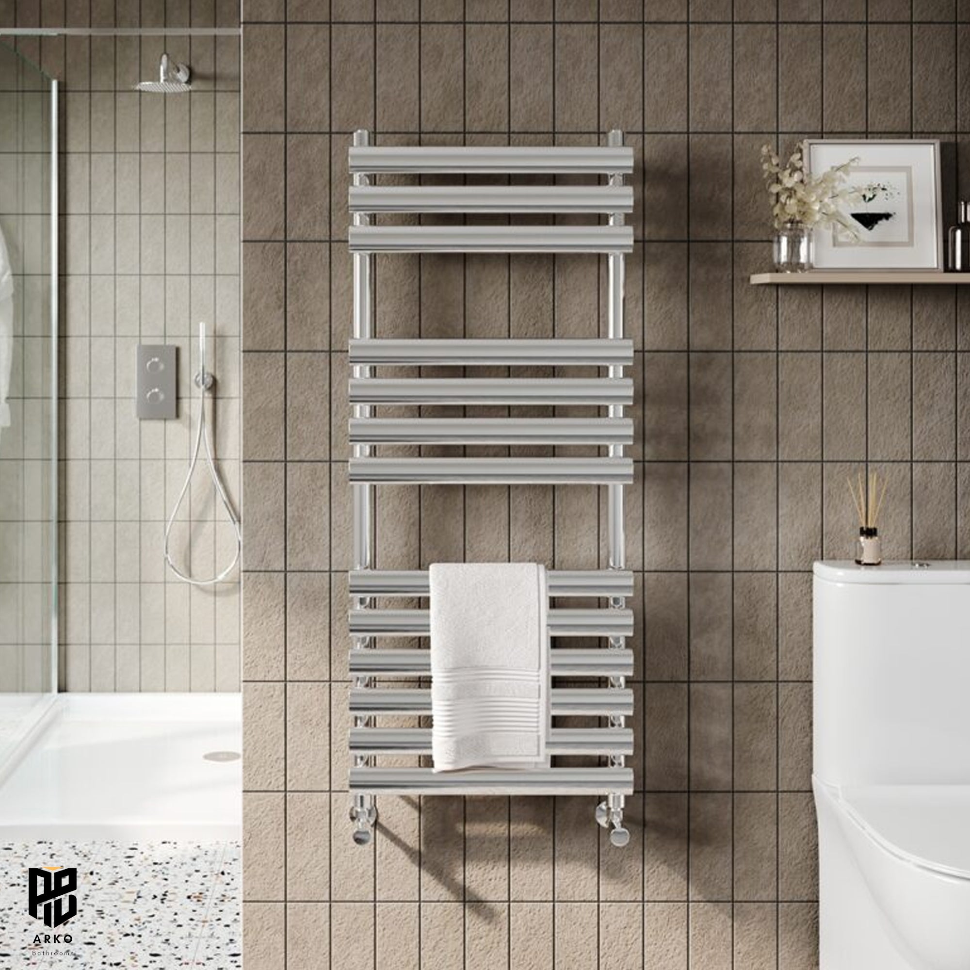 Arko Heated Towel Rail – 500 x 1200mm – Straight Bars – Chrome