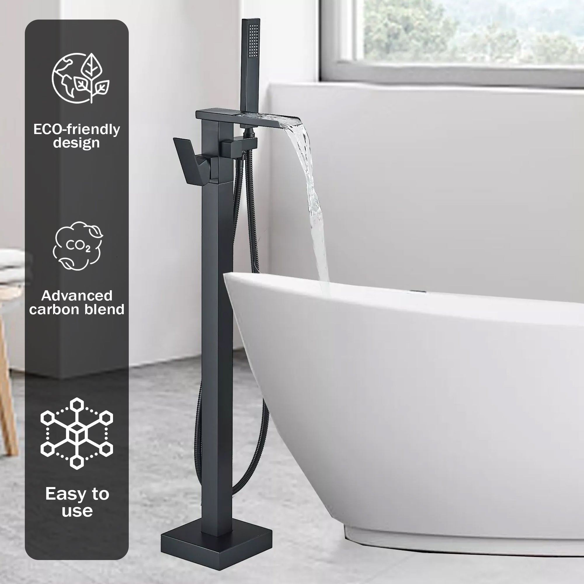 Floor Mounted Freestanding Bath Shower Mixer – Matte Black