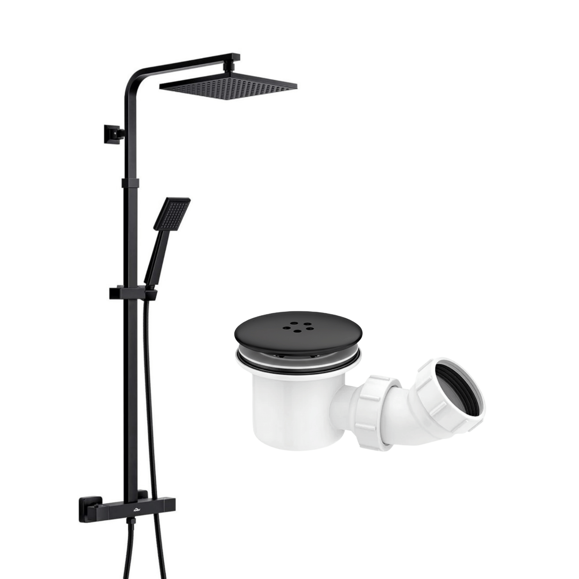 ARKO Bathroom Square Thermostatic Mixer Shower with Riser Rail, Shower Waste & Twin head - Back