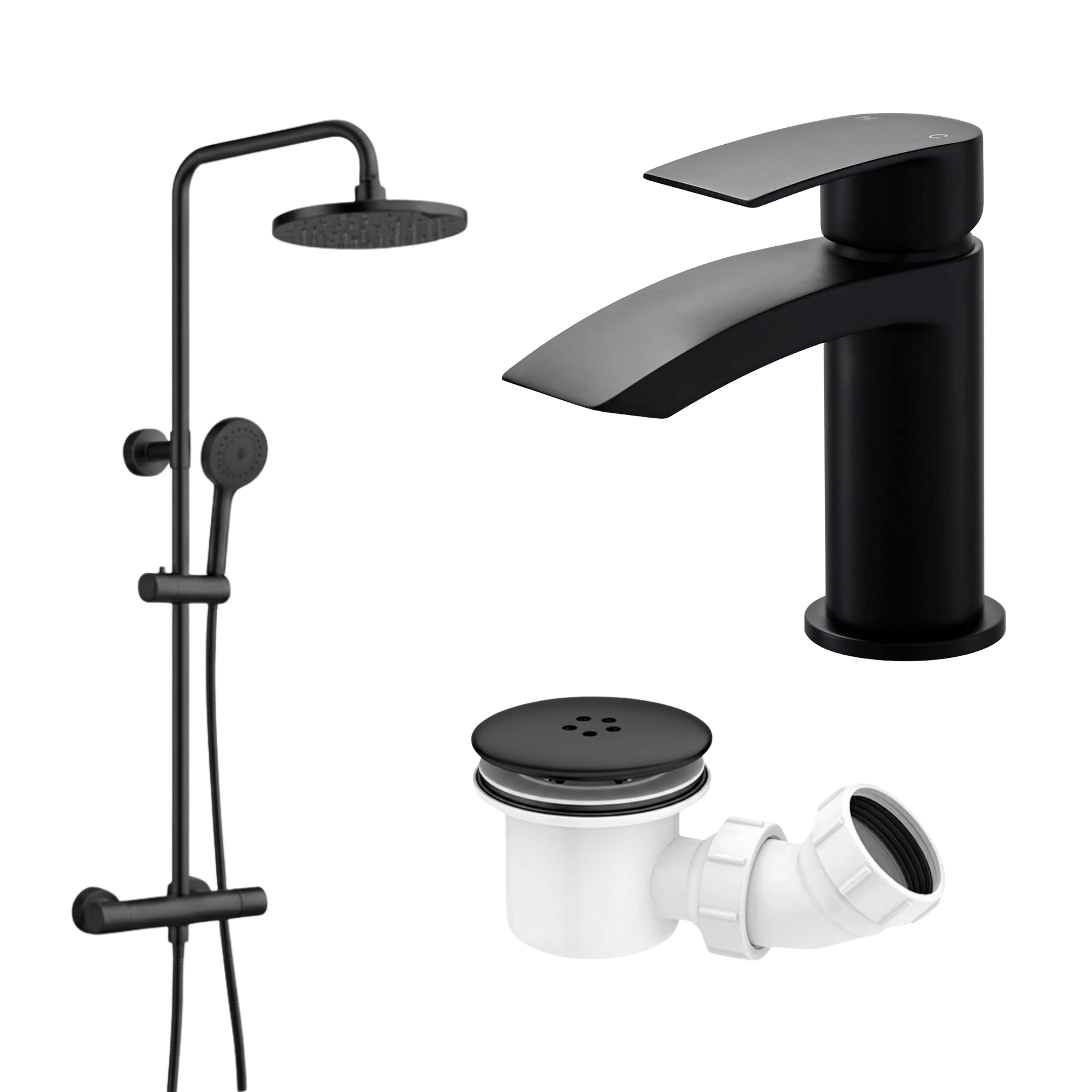 Arko Bathroom Capri Mixer Shower & Basin Mixer Tap Sets with Bath Shower Waste – Black