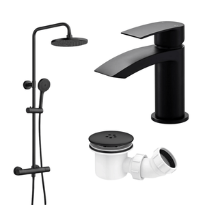 Arko Bathroom Capri Mixer Shower & Basin Mixer Tap Sets with Bath Shower Waste – Black