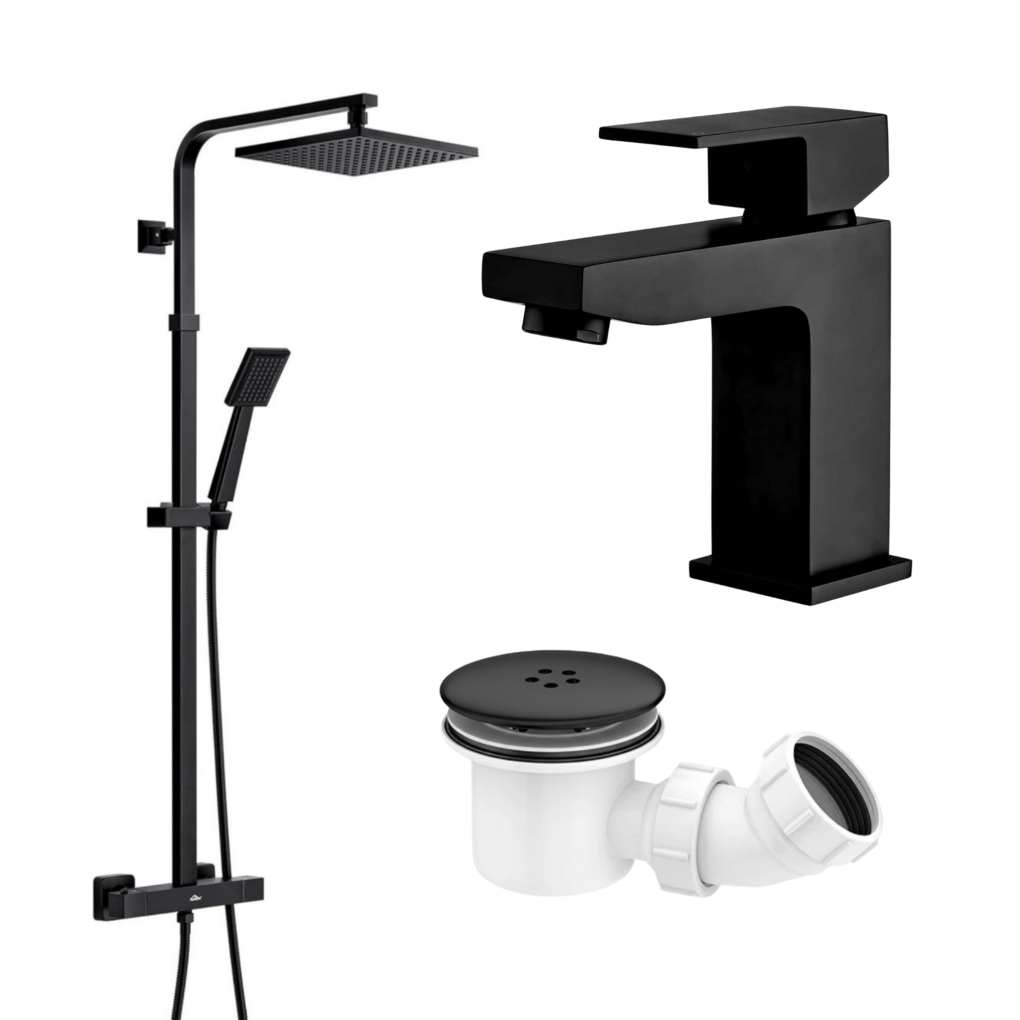 Arko Bathroom Verda Mixer Shower & Basin Mixer Tap Sets with Bath Shower Waste – Black