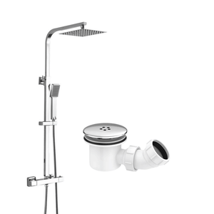 ARKO Bathroom Square Thermostatic Mixer Shower with Riser Rail, Shower Waste & Twin head - Chrome