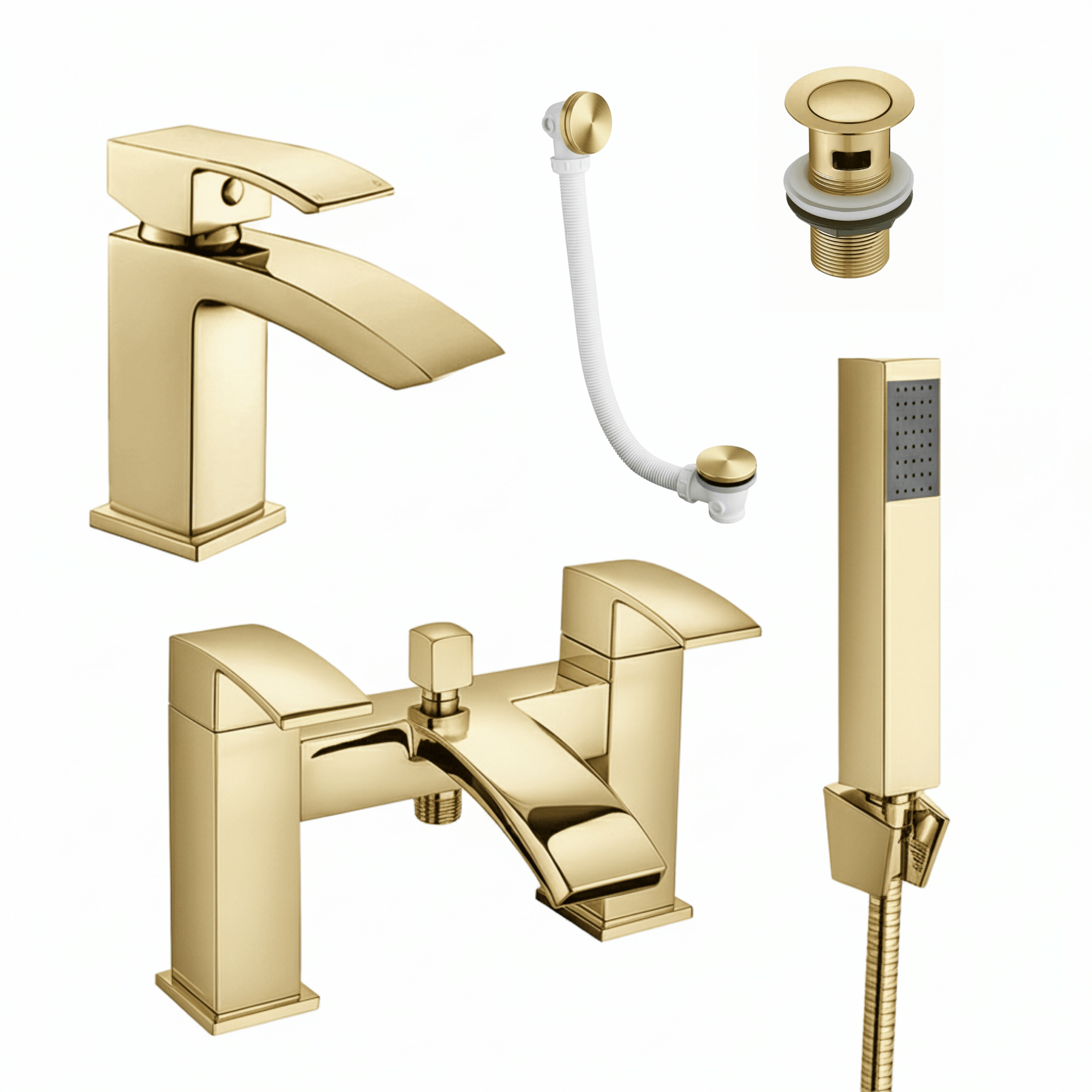 Arko Vista Basin Mixer Tap & Bath Shower Set with Bath Waste – Brass