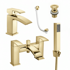 Arko Vista Basin Mixer Tap & Bath Shower Set with Bath Waste – Brass