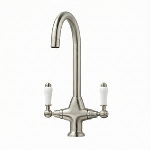 Arko Harrogate Twin Lever Kitchen Sink Mixer Tap Swivel Spout - Brushed Nickel