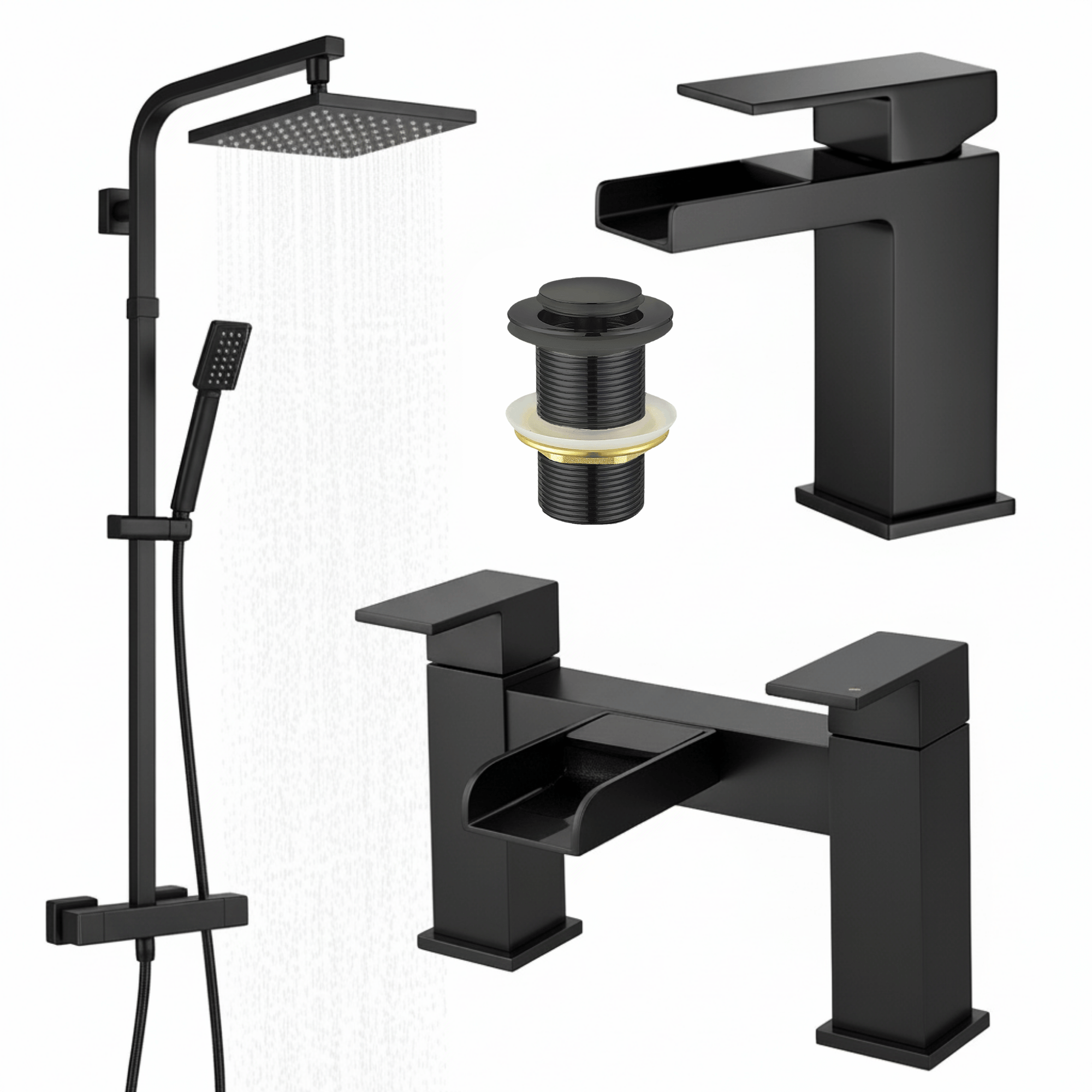 ARKO Waterfall Bath Filler & Mixer Shower Set – Black