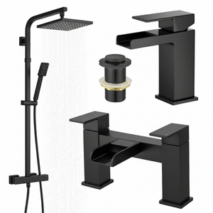 ARKO Waterfall Bath Filler & Mixer Shower Set – Black
