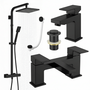 ARKO Verda Basin Mixer Tap, Bath Filler & Thermostatic Mixer Shower Set with Bath Waste – Black