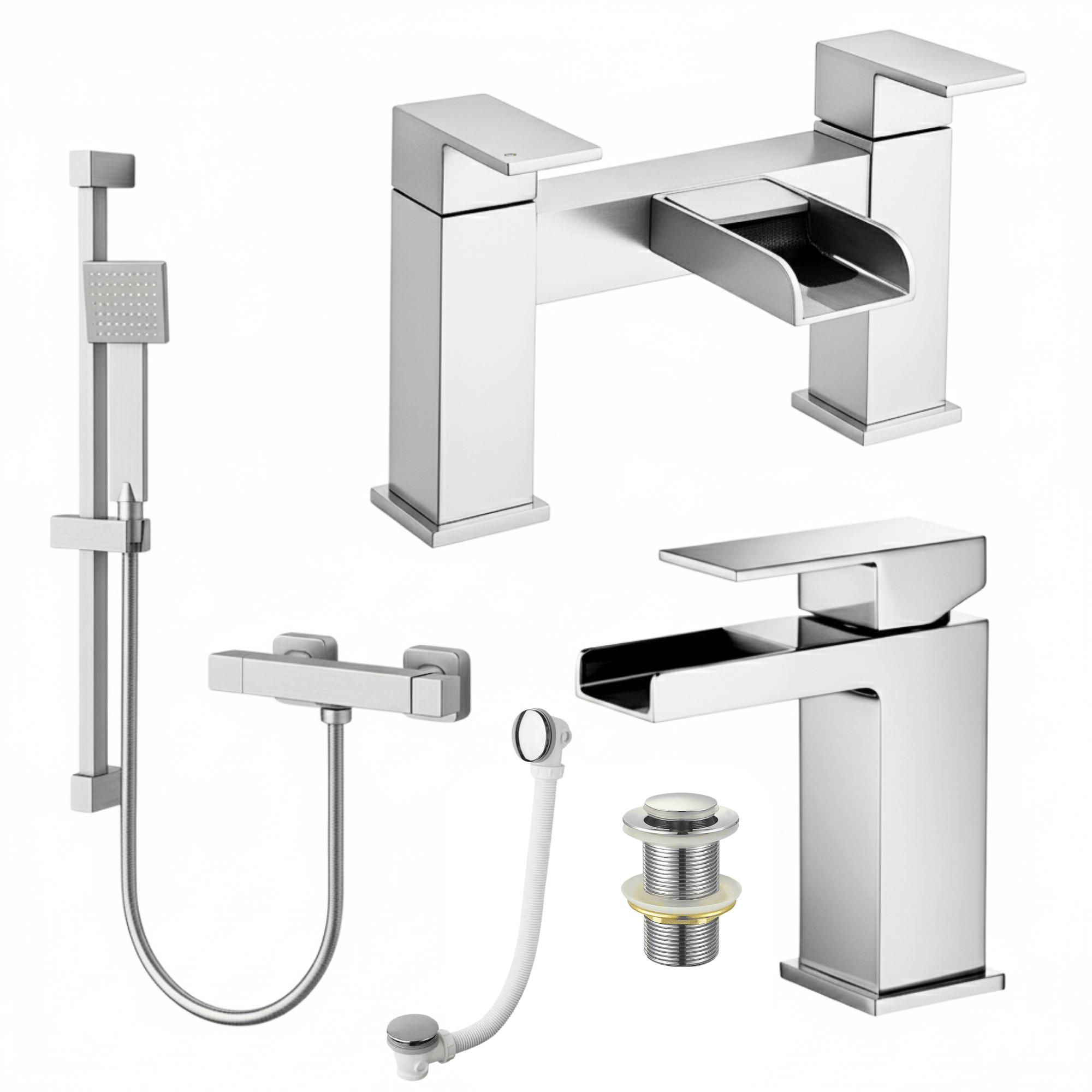 ARKO Waterfall Basin Mixer Tap, Bath Filler & Handheld Shower Set with Bath Waste – Chrome