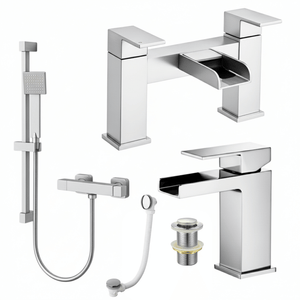 ARKO Waterfall Basin Mixer Tap, Bath Filler & Handheld Shower Set with Bath Waste – Chrome
