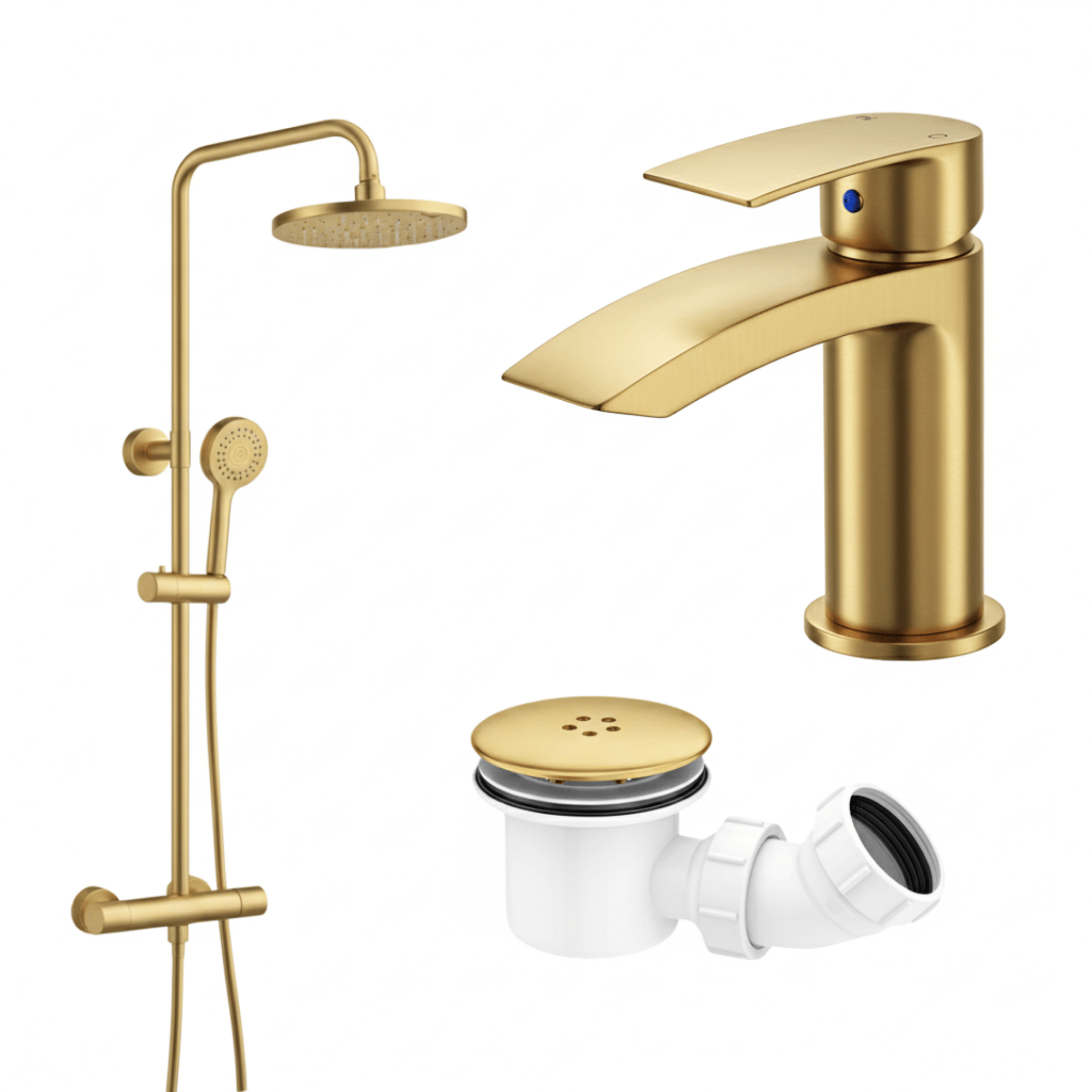 Arko Bathroom Capri Mixer Shower & Basin Mixer Tap Sets with Bath Shower Waste – Brass