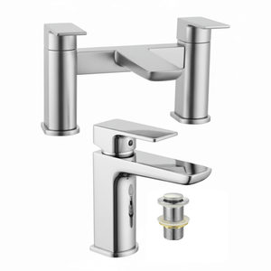 ARKO Bath and Basin Tap Set Waterfall Mixer Taps with Pop-Up Waste – Chrome