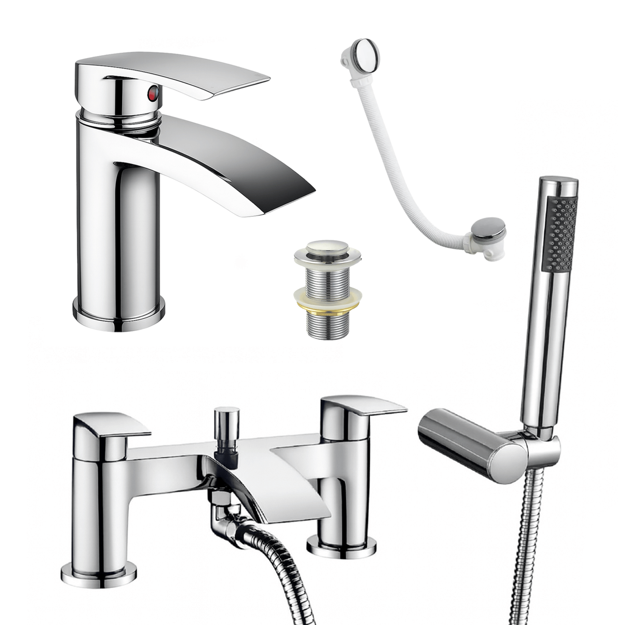 Arko Capri Basin Mixer Tap & Bath Shower Set with Bath Waste – Chrome