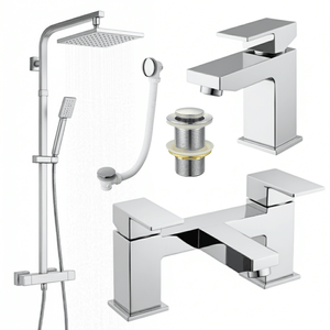 ARKO Verda Basin Mixer Tap, Bath Filler & Thermostatic Mixer Shower Set with Bath Waste – Chrome