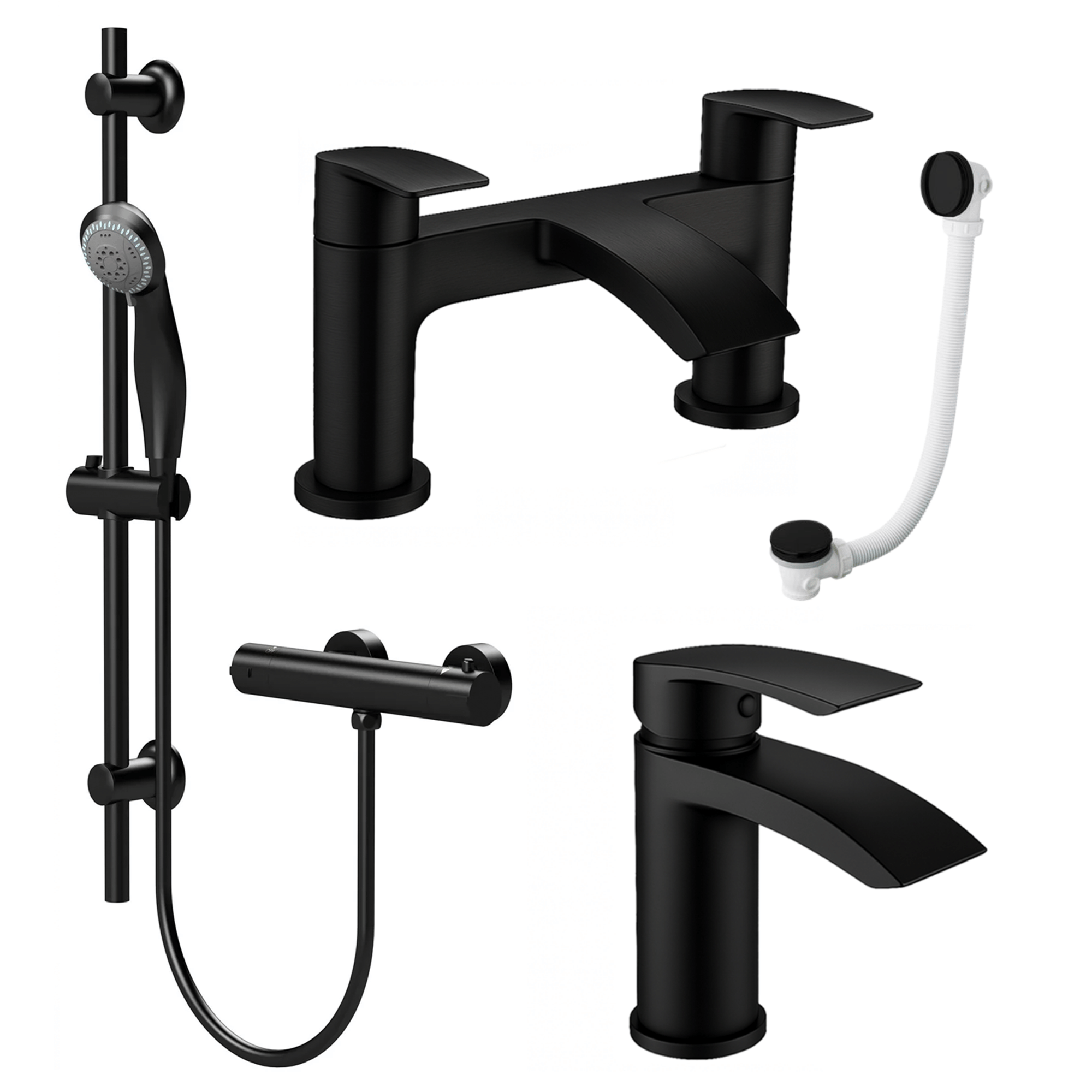 ARKO Capri Basin Mixer Tap, Bath Filler & Handheld Shower Set with Bath Waste – Black