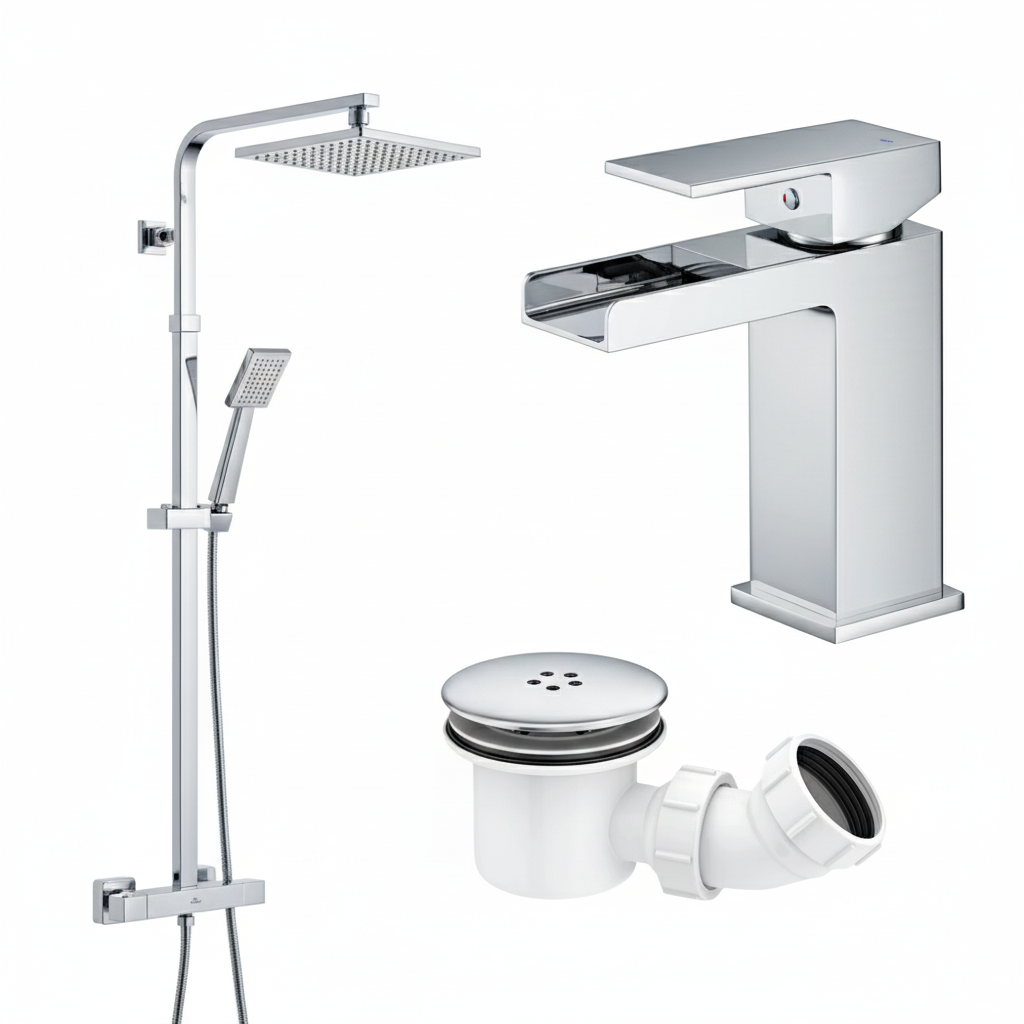 Arko Bathroom Waterfall Mixer Shower & Basin Mixer Tap Sets with Bath Shower Waste – Chrome