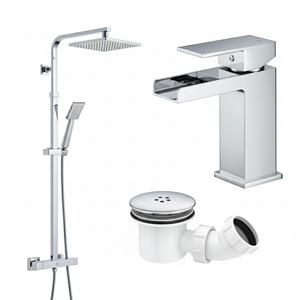 Arko Bathroom Waterfall Mixer Shower & Basin Mixer Tap Sets with Bath Shower Waste – Chrome