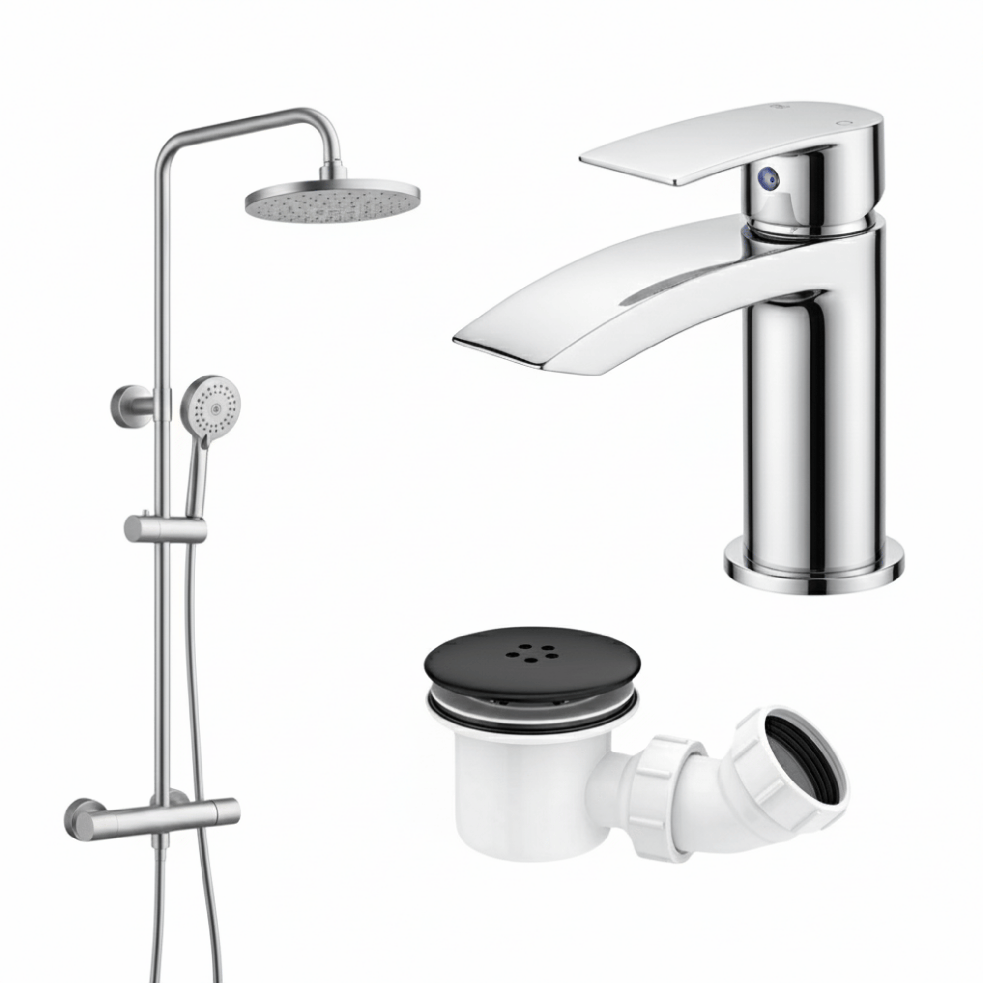 Arko Bathroom Capri Mixer Shower & Basin Mixer Tap Sets with Bath Shower Waste – Chrome