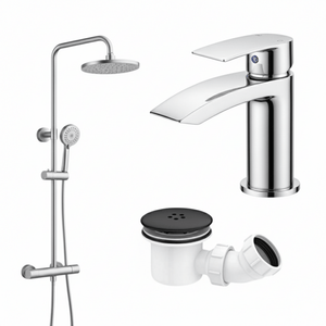 Arko Bathroom Capri Mixer Shower & Basin Mixer Tap Sets with Bath Shower Waste – Chrome