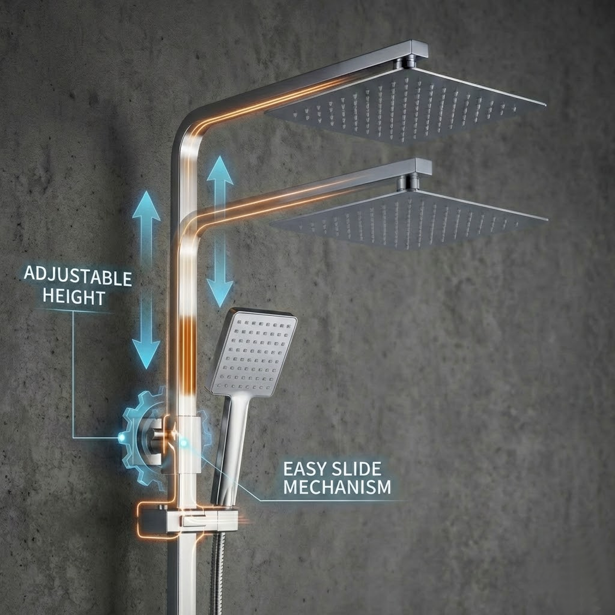 Arko Modern Square Thermostatic Shower  with Filler – Chrome