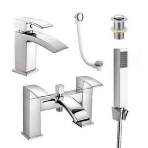 Arko Vista Basin Mixer Tap & Bath Shower Set with Bath Waste – Chrome