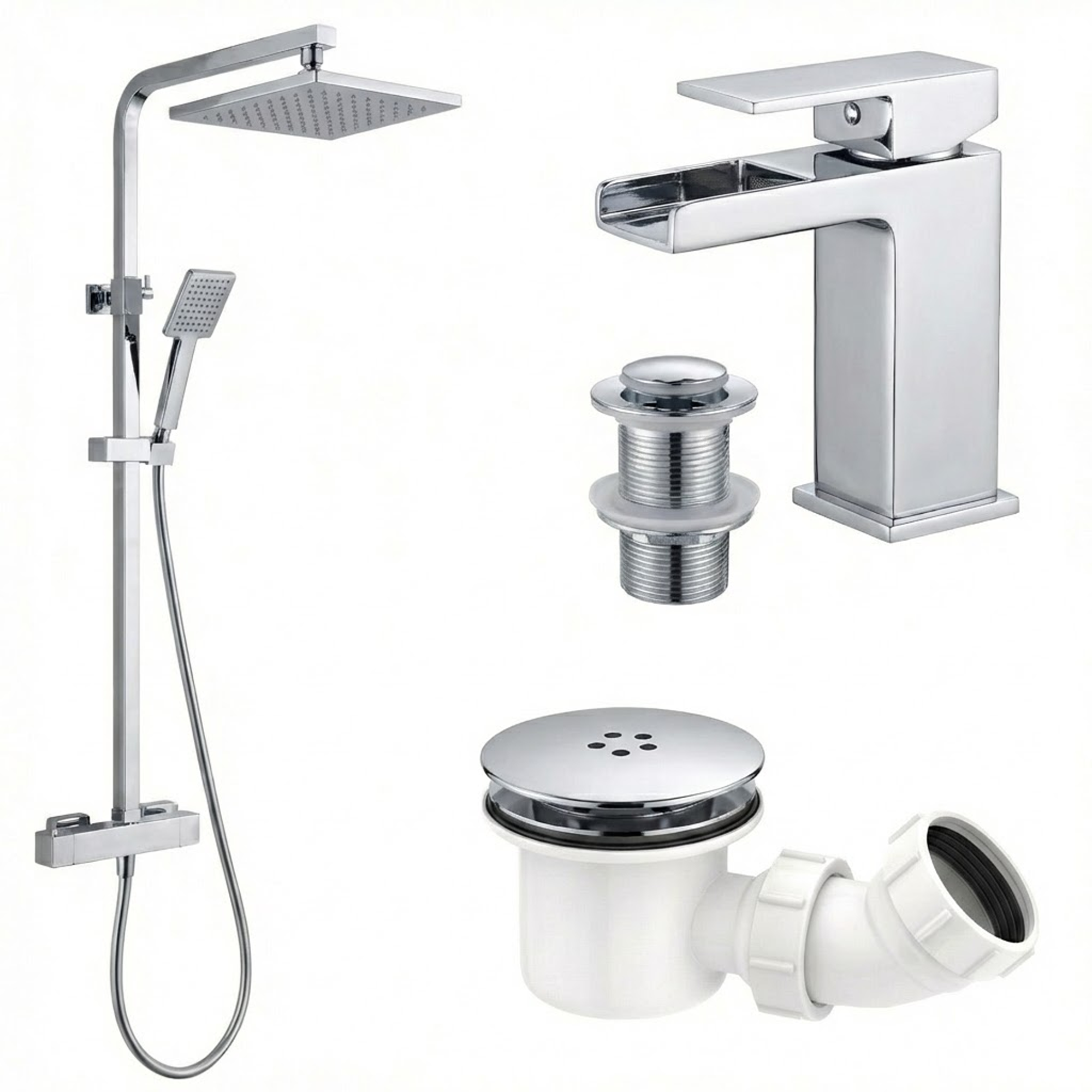 Arko Bathroom Waterfall Mixer Shower & Basin Mixer Tap Sets with Bath Shower Waste – Chrome