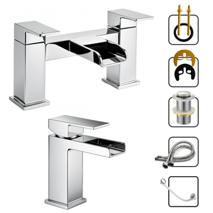 Arko Waterfall Bath and Basin Mixer Tap with Bath Waste Set - Chrome