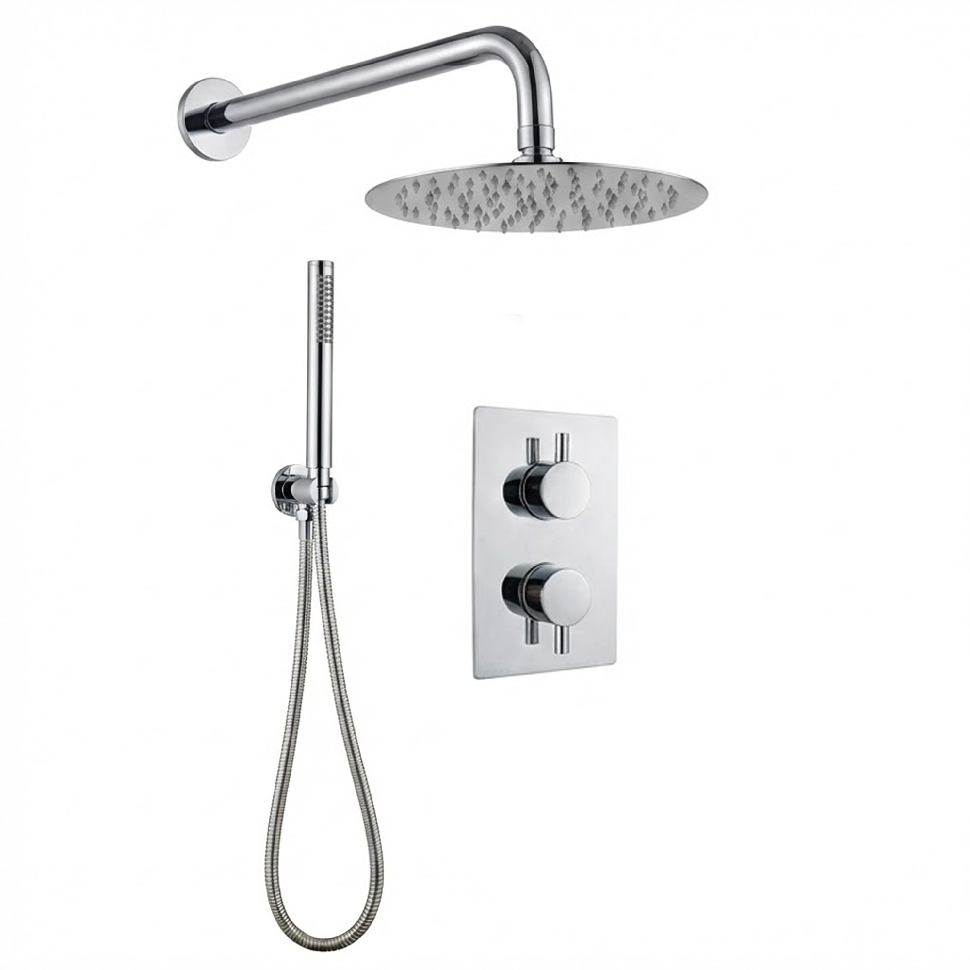 Chrome Round Concealed Thermostatic Shower Pack with Head + Handset