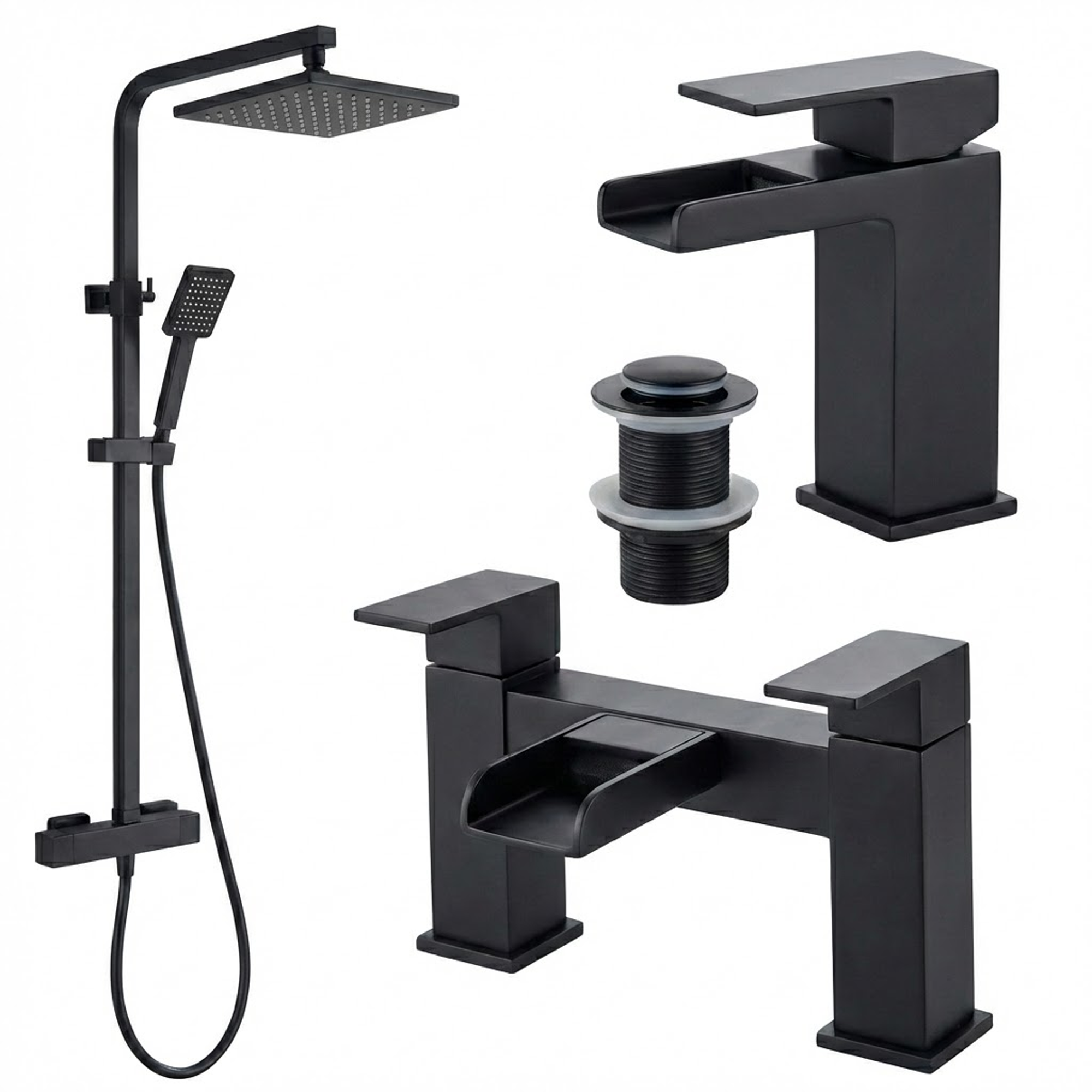 ARKO Waterfall Bath Filler & Mixer Shower Set – Black