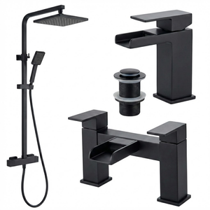 ARKO Waterfall Bath Filler & Mixer Shower Set – Black