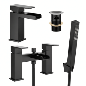 ARKO Waterfall Bath Shower & Basin Mixer Tap Set – Black