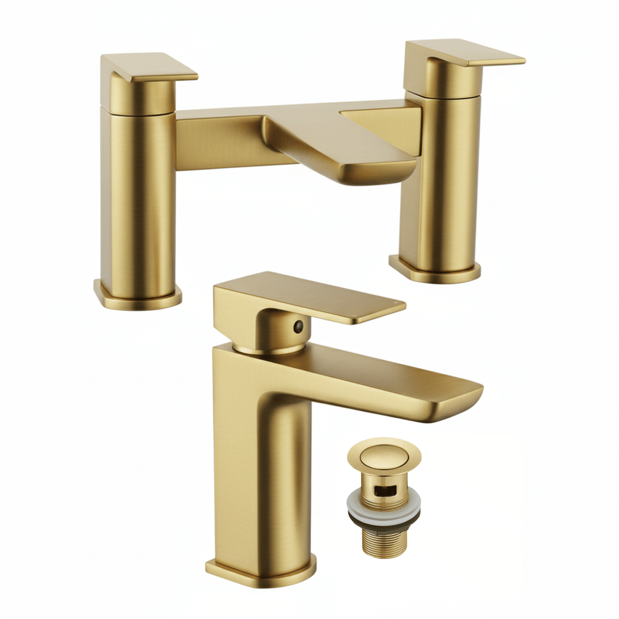 ARKO Bath and Basin Tap Set Waterfall Mixer Taps with Pop-Up Waste – Brass