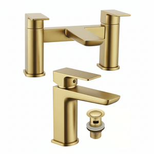 ARKO Bath and Basin Tap Set Waterfall Mixer Taps with Pop-Up Waste – Brass
