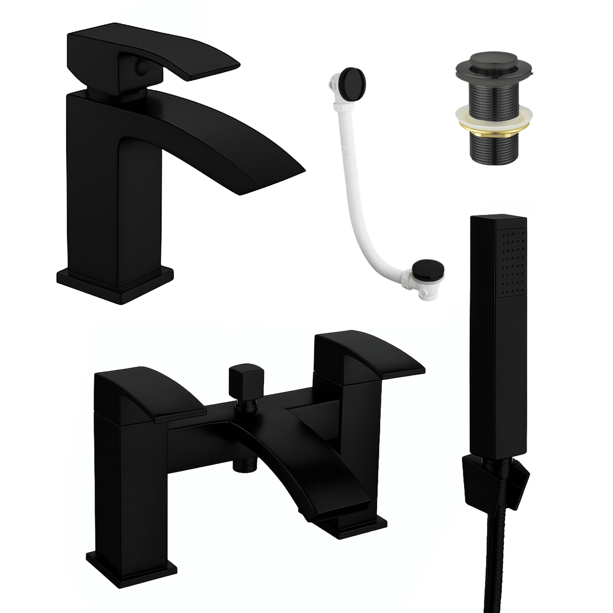 Arko Vista Basin Mixer Tap & Bath Shower Set with Bath Waste – Black