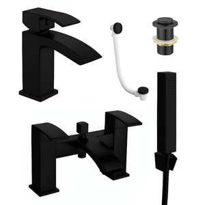 Arko Vista Basin Mixer Tap & Bath Shower Set with Bath Waste – Black