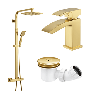 Arko Bathroom Vista Mixer Shower & Basin Mixer Tap Sets with Bath Shower Waste – Brass