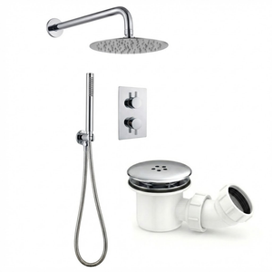 ARKO Round Concealed Thermostatic Shower Mixer 2 Dial Twin Head with Valve, Handset & Shower Waste – Chrome