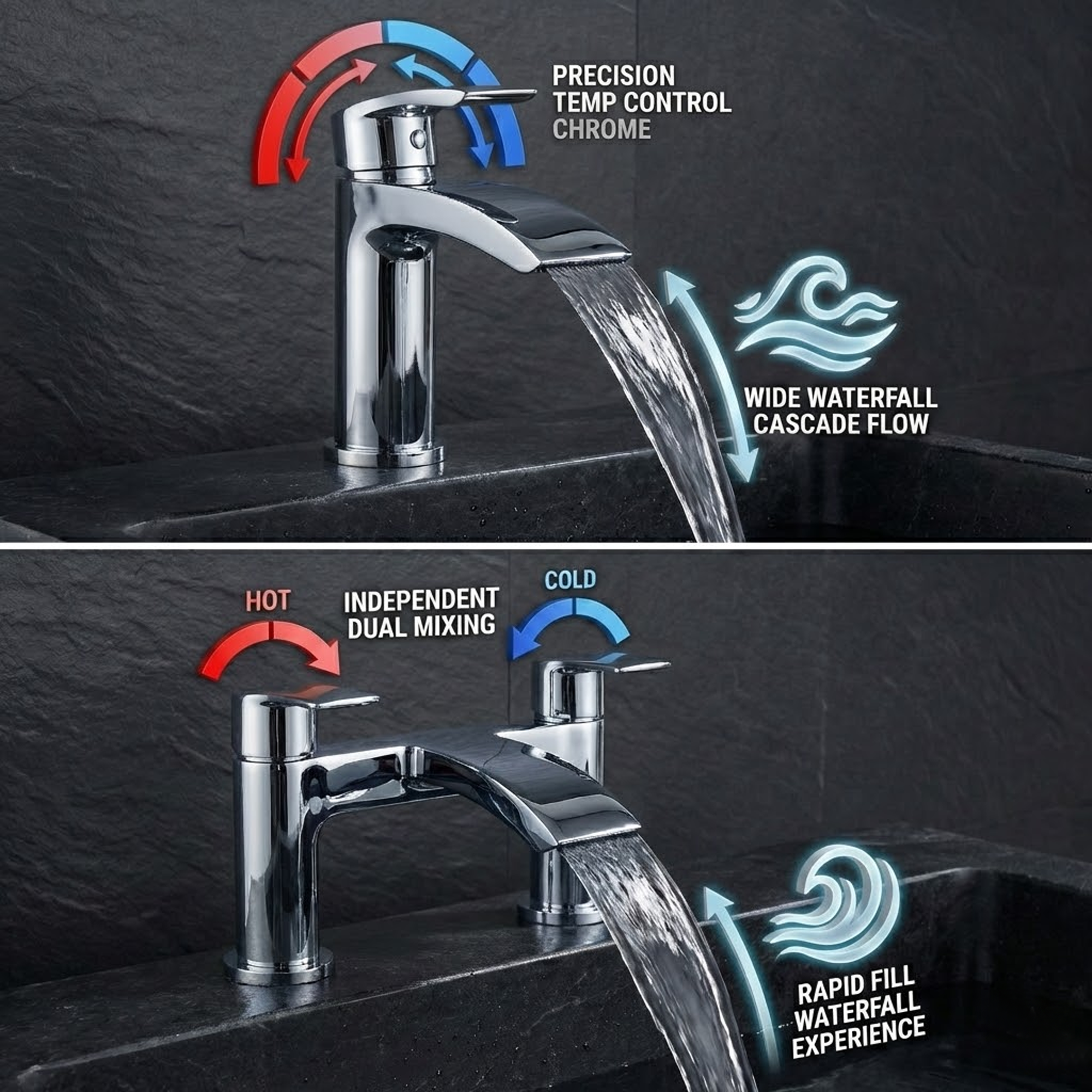 ARKO Capri Basin Mixer Tap, Bath Filler & Thermostatic Mixer Shower Set with Bath Waste – Chrome