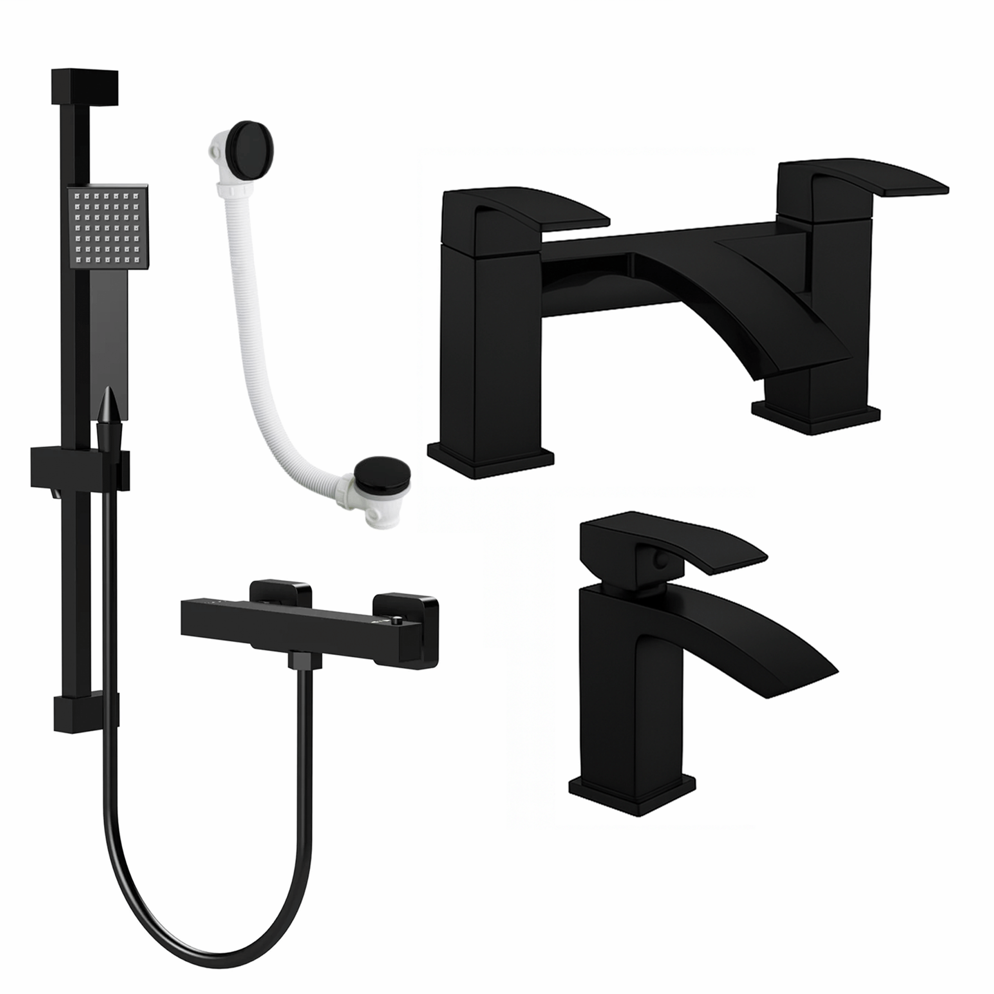 ARKO Vista Basin Mixer Tap, Bath Filler & Handheld Shower Set with Bath Waste – Black