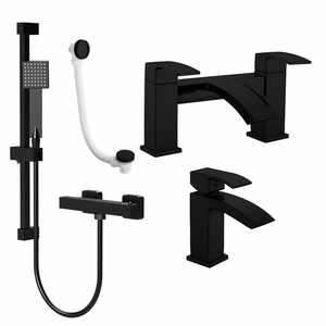 ARKO Vista Basin Mixer Tap, Bath Filler & Handheld Shower Set with Bath Waste – Black