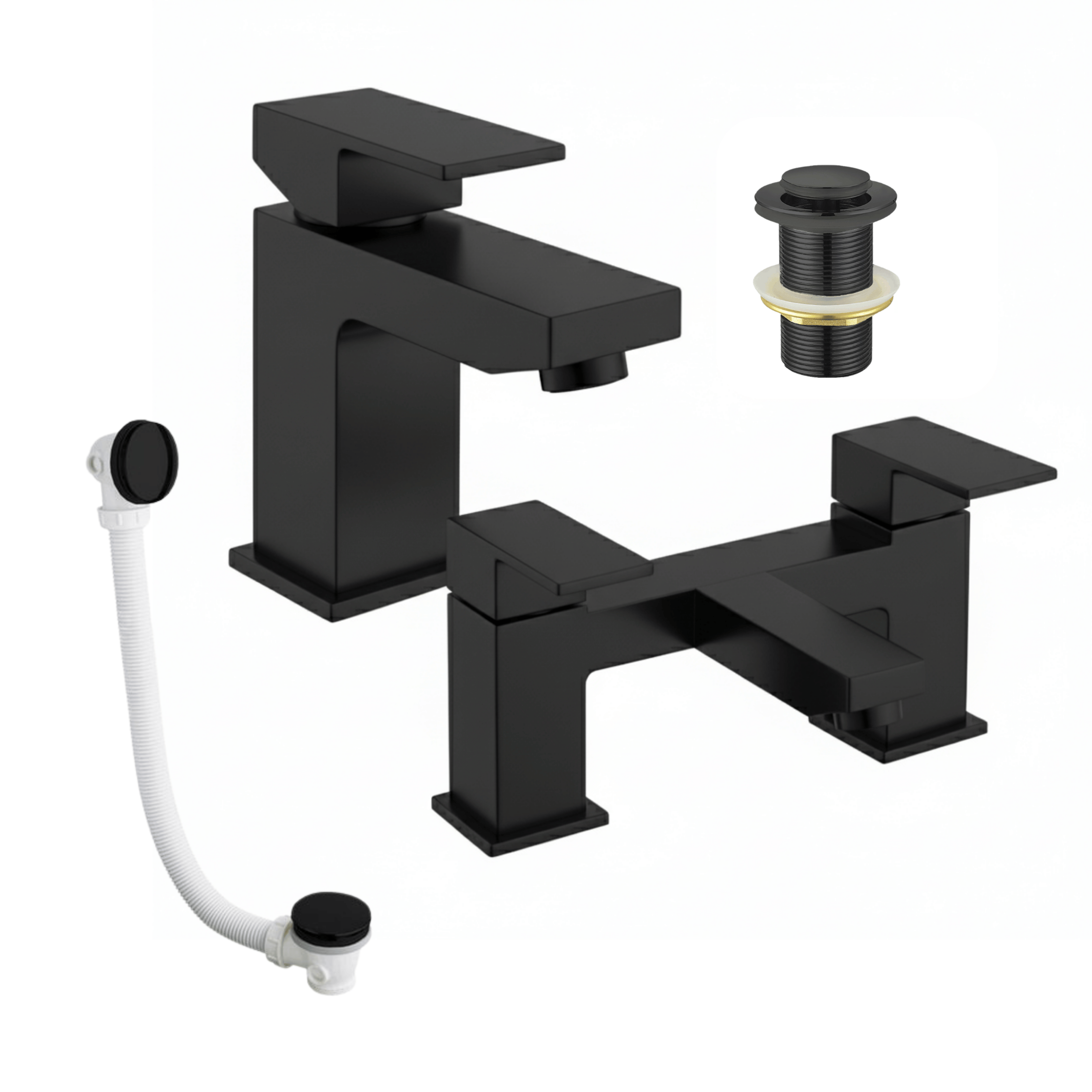 Arko Verda Bath and Basin Mixer Tap with Bath Waste Set - Black