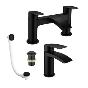 Arko Capri Bath and Basin Mixer Tap with Bath Waste Set - Black