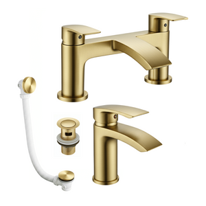 Arko Capri Bath and Basin Mixer Tap with Bath Waste Set - Brass